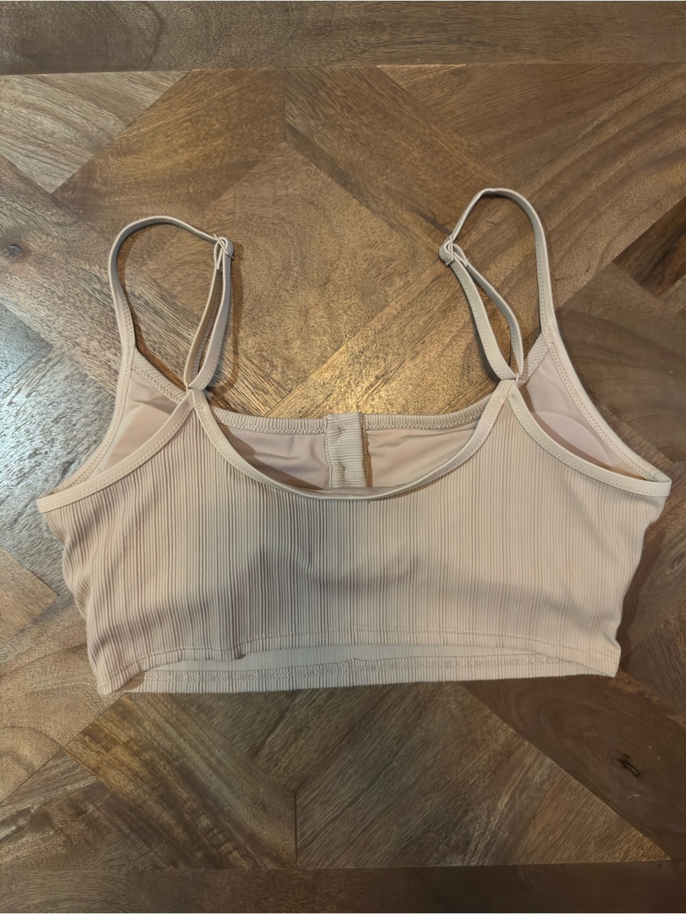 aerie Ribbed Longline Bralette Scoop Bikini Top - Tan/Taupe Medium - Picture 3 of 4